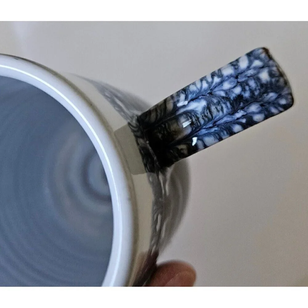 Paul Maloney Pottery Handmade in Ireland Swirl Glazed White Indigo Coffee Mug